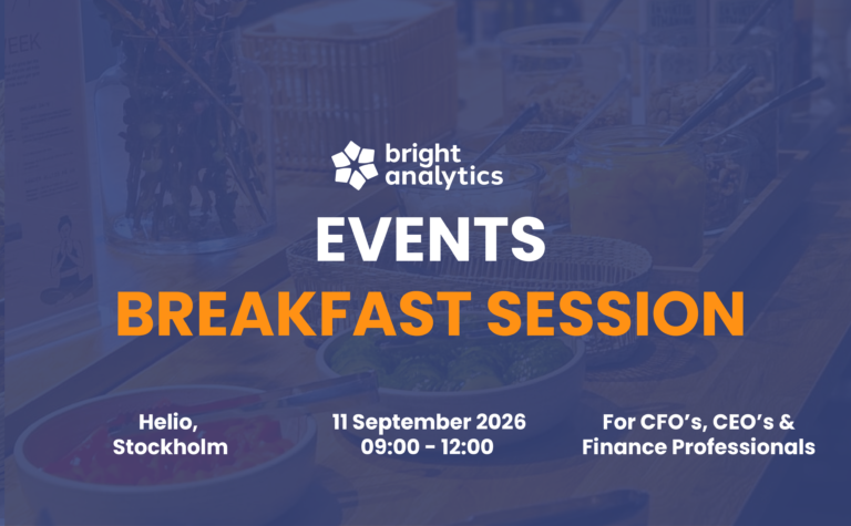Visual of a BrightAnalytics Breakfast Session promo with white and orange text
